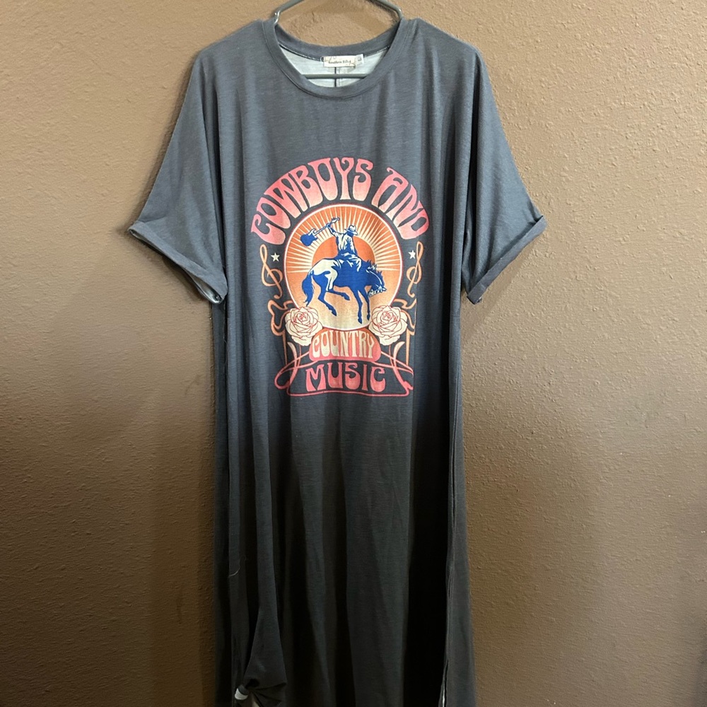 Cowboys and Country Music Graphic Maxi Dress - Charcoal Pink Print